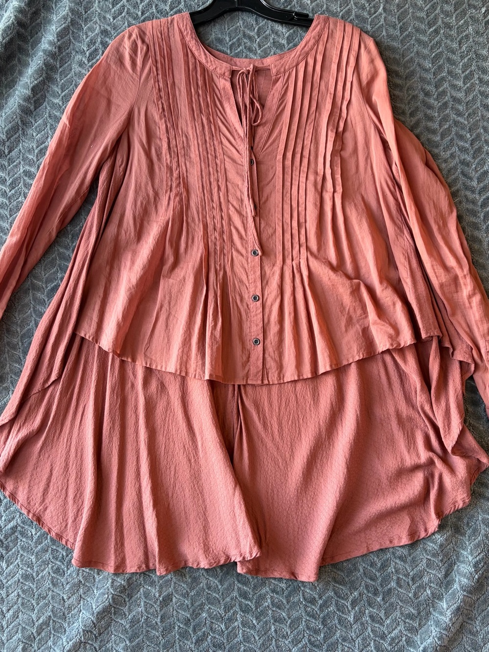 Free People Coral Pintuck Button-Front Tunic